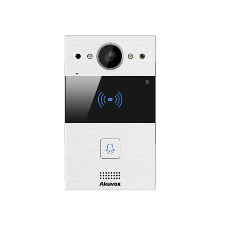 R20A-On-Wall-Silver-V5.1 IP Videofono 2MP RFID MIFARE NFC SIP RS485 Wiegand IP65 PoE Akuvox